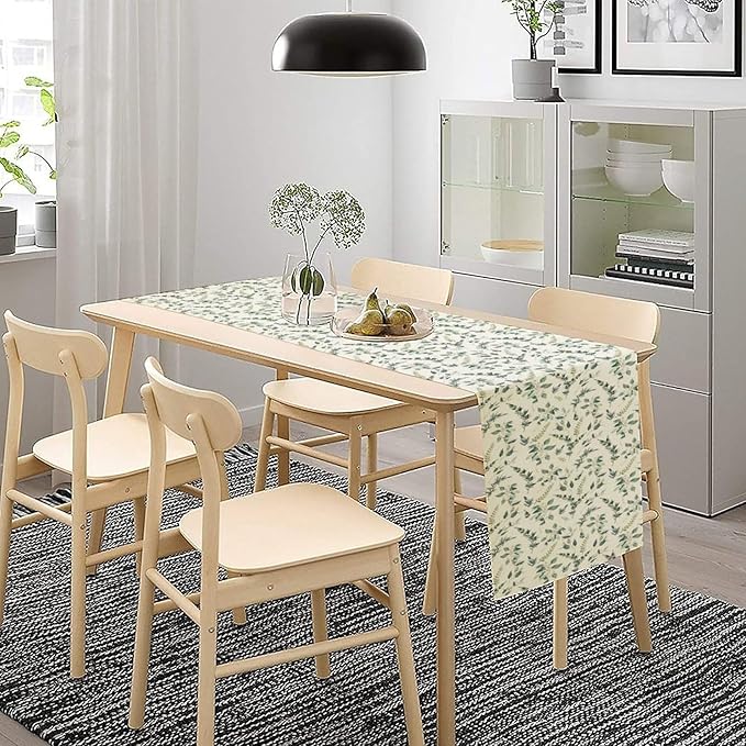 Watercolor Leaf Table Runner, Green Botanical Leaves Nature Decor Table Runner for Kitchen Dining Party Picnic Decoration, 13x36 Inch