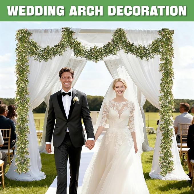 2 Pcs 5.9Ft Artificial Baby's Breath Garland Vine, 162 Branches Real Touch Faux Gypsophila Vines, Pink Fake Hanging Flowers for Wedding Arch, Home Decor, Baby Shower, New Year Party Decoration