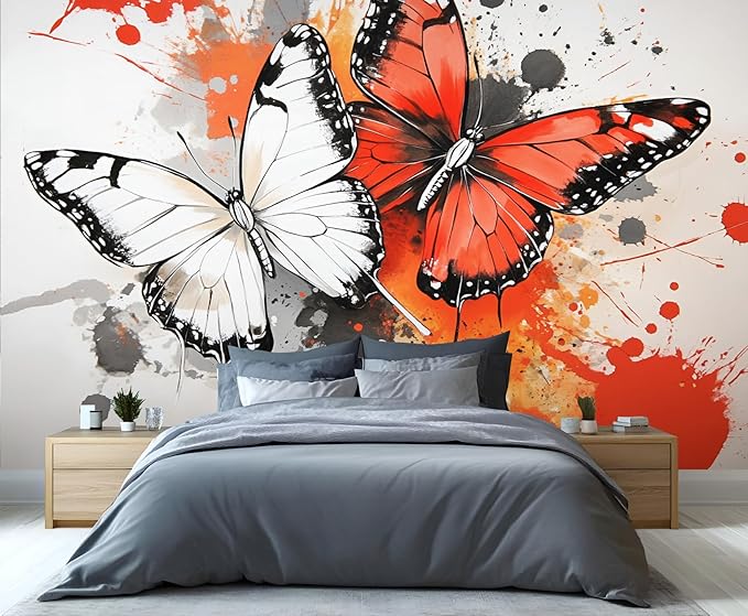 Modern Watercolor Butterfly Wall Mural, Abstract Butterfly 3D Wall Murals, Ink Painting Wallpaper Mural, for Living Room Bedroom Large Wallpaper Indoor Decor 137.8" W x100 H
