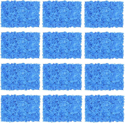 12Pcs Artificial Flower Wall Panel, 3D 15" X 15" Silk Rose Mat Artificial Flower Walls,Decorative Backdrop Flower Panels Wall for Wedding Party Stage Baby Shower Decor (Blue)