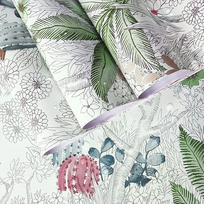 Erfoni 17.7x236.2inch Floral Peel and Stick Wallpaper - Flower Vintage Green Leaf Contact Paper - Self Adhesive DIY Removable Wall Covering for Home