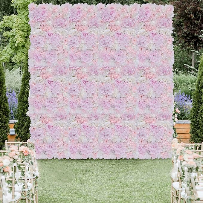 12 Pcs Artificial Flower Wall Panel 3D Silk Fabric Floral Backdrop Flower Wall Decor for Wedding Party Event Photo Stage (Light Pink Hydrangea Rose)