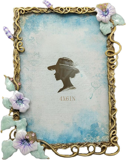 4X6 Vintage Picture Frames Luxury Unique Ornate Antique Floral Photo Frame of HD Glass for Tabletop/Wall Display Gifts for Women (Retro Purple Flower)