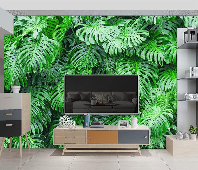 Tropical Botanical 3D Wallpaper Bedroom Green Leaf Plant Monstera murals Aesthetic Room Decor Living Room tv Background Large Wall Mural - 160"x108" Not Peel and Stick