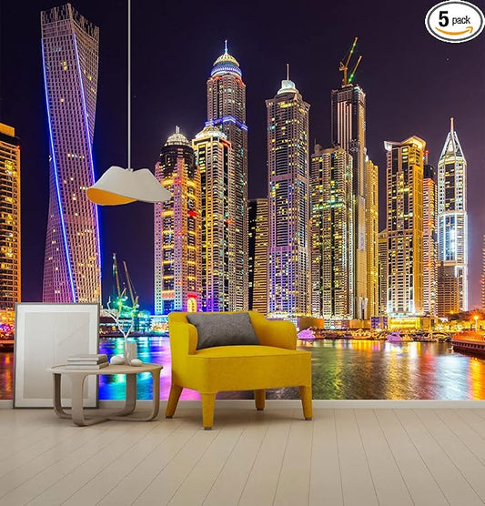 Mural Wallpaper Large City Night View Wall Mural for Bedroom Living Room TV Background Sofa Wall（Not Peel and Stick）