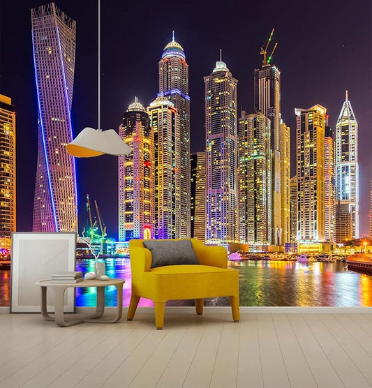 Mural Wallpaper Large City Night View Wall Mural for Bedroom Living Room TV Background Sofa Wall（Not Peel and Stick）