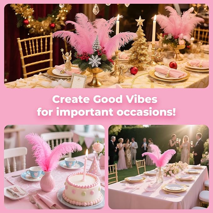 Piokio 20pcs Pink Ostrich Feathers 10-12 inch (25-30cm) Bulk Feathers for Home Decoration and DIY Clothes Decoration, Gatsby Decorations