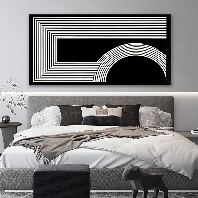 TAIJXAGSG Large Abstract Wall Art Black And White Wall Art Geometric Line Print Painting Artwork Canvas Art Wall Decor Simple Picture Artwork For Living Room Bedroom Office Home Decor 29"X 58"