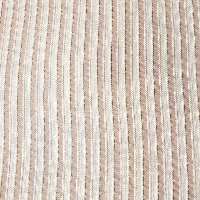 Striped Duvet Cover Queen Beige Washed Microfiber Jacquard 3 Pieces Bedding Set, White Beige Vertical Ticking Stripes Pattern Comforter Cover with Zipper Closure Breathable Durable Soft Comfy