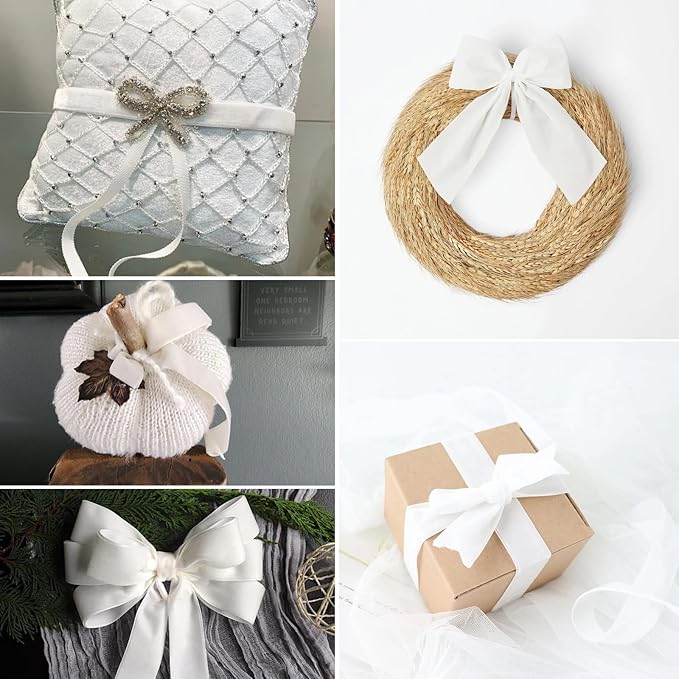 White Velvet Ribbon - 5/8 Inch x 5 Yards for Gift Wrapping, Crafts, Christmas Decor, Bow Making, Vintage Fabric
