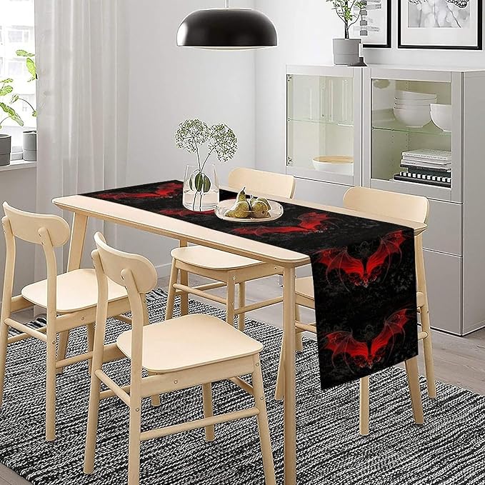 Gothic Table Runner,Red Bat Pattern Table Runner for Home Kitchen Table Dining Garden Farmhouse Wedding Party Decor 13x36 Inch