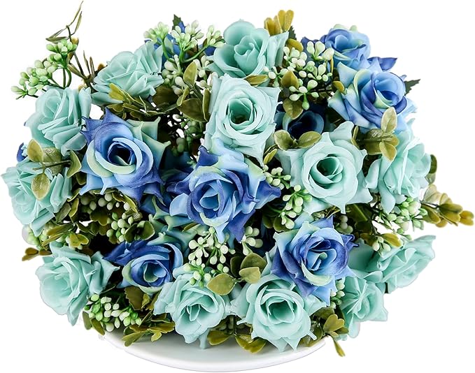 KAOYOO 4 PCS Artificial Rose Bouquet Short Stems for DIY Wedding Decoration Bridal Bouquet Home Decorations(4-PCS)