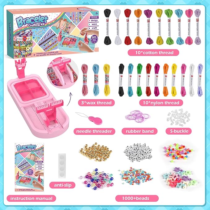 IFLOVE Arts and Crafts for Kids Ages 8-12,Friendship Bracelet Making Kit for Girl,DIY Arts and Crafts Maker for Kids,Jewelry Making Kit Christmas Gifts for Ages 6 7 8 9 10 11 12 Year Old (Rose)