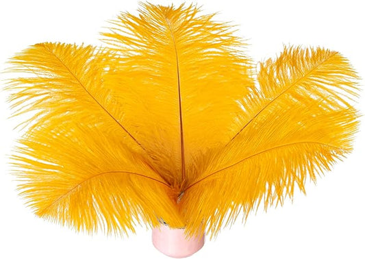 Piokio 20 pcs Gold Ostrich Feathers Plumes 8-10 inch(20-25 cm) Bulk for DIY Clothes, Feather Pens, Dream Catcher, Gatsby Decorations