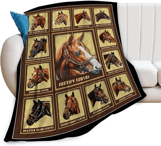Racing Horse Blanket Throw for Girls Boys Men Women Kids Adults - Soft Warm Cozy Fleece for Couch Sofa Bed - Horse Gifts and Decor - 80"x60"