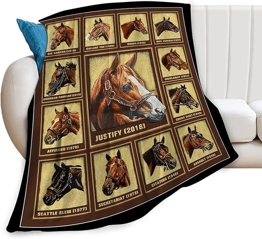 Racing Horses Blanket - Soft Warm Cozy Fleece Throw for Couch, Sofa, Bed - 50"x40" - Gifts for Girls, Boys, Men, Women, Kids, Adults