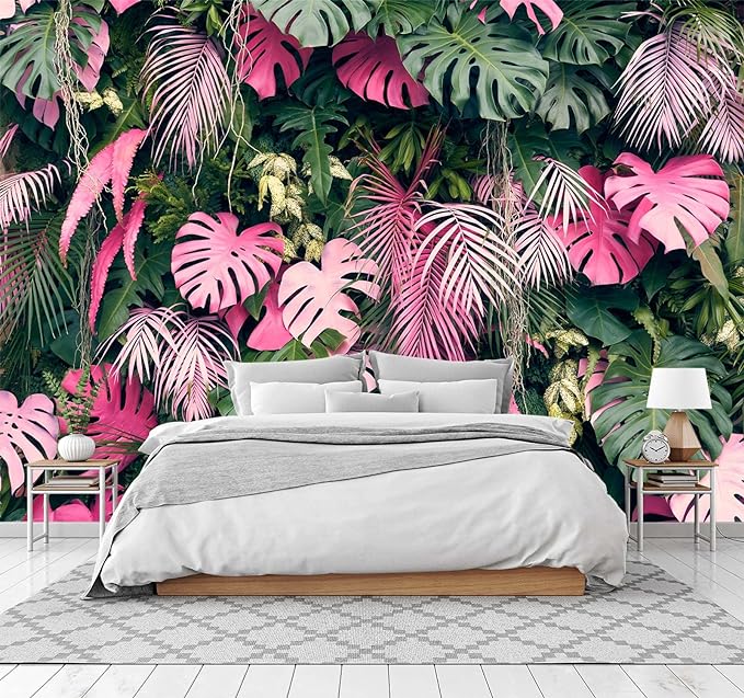 Cliouar-Wall Mural Wallpaper for Bedroom Living Room 3D Mural Monstera Tropical Plant Green Plant Banana Leaf Palm Leaf 103" x 69" (Not Self-Adhesive)