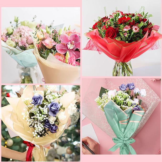 Yahenda 420 Sheet Flower Wrapping Papers Flower Bouquet Paper with Gold Edge Korean Style Bouquet Wrapping for Floral Supplies Wedding Anniversary DIY Gifts, 23 x 23 Inch(Elegant Colors)