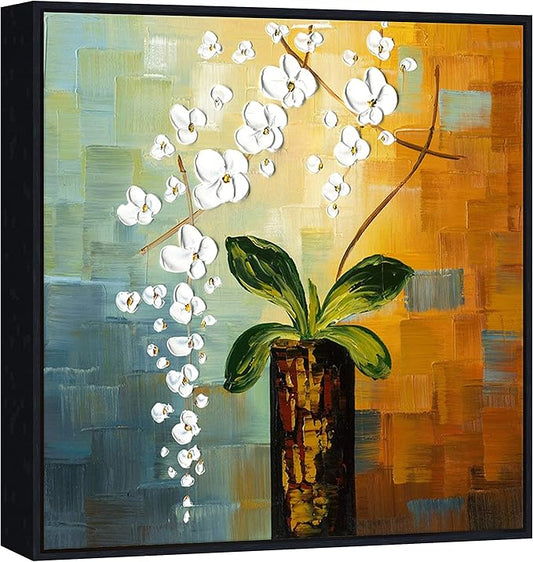 Wieco Art Framed Art Beauty of Life 100% Hand-Painted Modern Artwork Abstract Floral Oil Paintings on Canvas Wall Art for Home Decorations Wall Decor Stretched with Black Frame