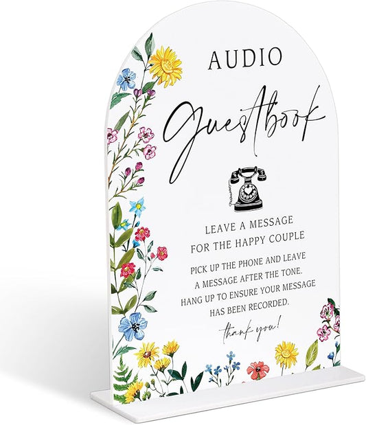 Acrylic Wedding Signs Audio Guest Book Sign for Reception, 6x8" Floral Themed Arch Acrylic Table Decor, Love Is In Bloom & Baby In Bloom Decorations for Baby Shower Bridal Shower Engagement