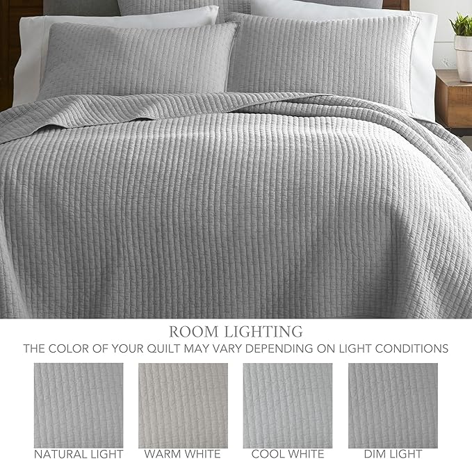 Levtex Home Cross Stitch Reversible Full Bedspread Set (100x104in) with 2 Pillow Shams (26x20in) - Stitch Texture - Light Grey - Cotton Full Size Bedspread Set - Lightweight, Soft, Pre-Washed