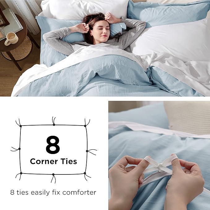 Bedsure Sky Blue Duvet Cover King Size - 3 Pieces Prewashed Cotton-Like Extra Soft Bedding Set, Includes 1 Duvet Cover 104x90 Inches with Zipper Closure & 2 Pillow Shams, Comforter Not Included