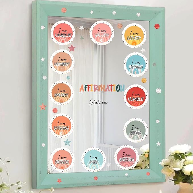 Colorful Inspirational Quote Mirror Decals Positive Affirmation Sticker for Mirror Peel and Stick Kids Nursery Wall Decal for Boys Girls Bedroom I Am Motivational Vinyl Stickers for Bathroom Classroom
