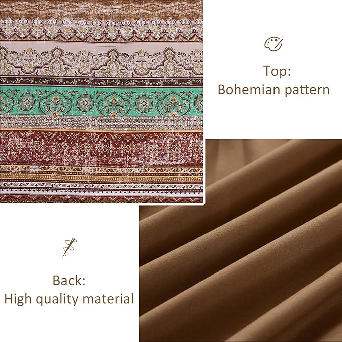 Cottolester Boho Queen Comforter Set 8 Pieces, Brown Bohemian Striped Bed in a Bag, Paisley Soft Microfiber Bedding Comforter Set