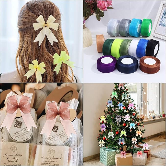 1-1/2 Inch x 50 Yards Sheer Organza Ribbon Chiffon Ribbon for Gift Wedding Flower Bouquet Wrapping Decorations Crafts (Lake Blue)