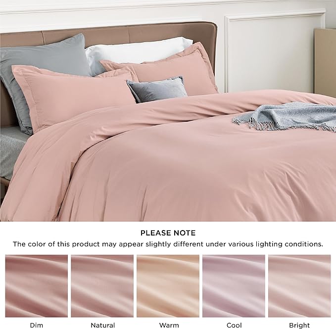 Bedsure Duvet Cover Full Size - Soft Double Brushed Bedding Set for Kids & Adults, Zipper Closure, 3 Pieces, Includes 1 Duvet Cover (80"x90") & 2 Pillow Shams, NO Comforter, Pale Blush