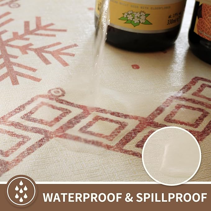 Square Table Cloth,100% Waterproof Tablecloth Oil Proof Spill Proof Vinyl Table Cloth, Wipe Clean Plastic Table Cover for Dining, Camping, Indoor and Outdoor 54" x 54",Snowflake