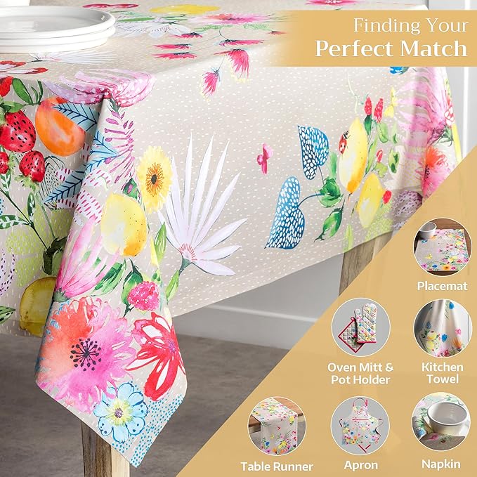 Maison d' Hermine Table Cloth Rectangle Table 100% Cotton 60 x 90 Inches Tablecloth Reusable Decorative for Dining Room, Farmhouse, Home, Party, Festive & Wedding Spring Summer - Jardin D'Ete - Fog