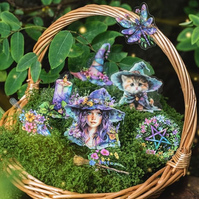 180Pcs Forest Witch PET Stickers, Magic Scrapbook Ephemera for Journaling Craft Supplies and Junk Journal