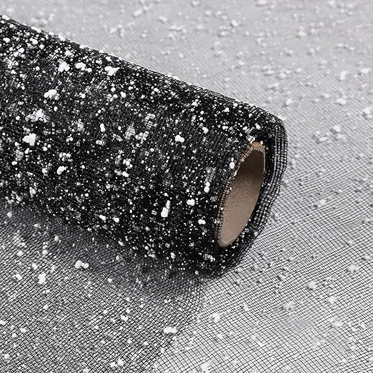 Korean Style Flower Wrapping Mesh Snow Dot Yarn Floral Bouquet Wrapping Paper Gift Packaging Supplies for Fresh Flowers,DIY Crafts 1Roll 19.7inch x 4Yard (Black)