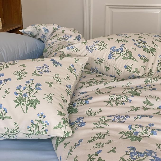 HighBuy Girl Blue Floral Comforter Set Twin XL Size White Comforter Sets Botanical Coquette Bedding Comforter Twin XL with 2 Pillowcases Garden Style Floral Bedding Comforter Set