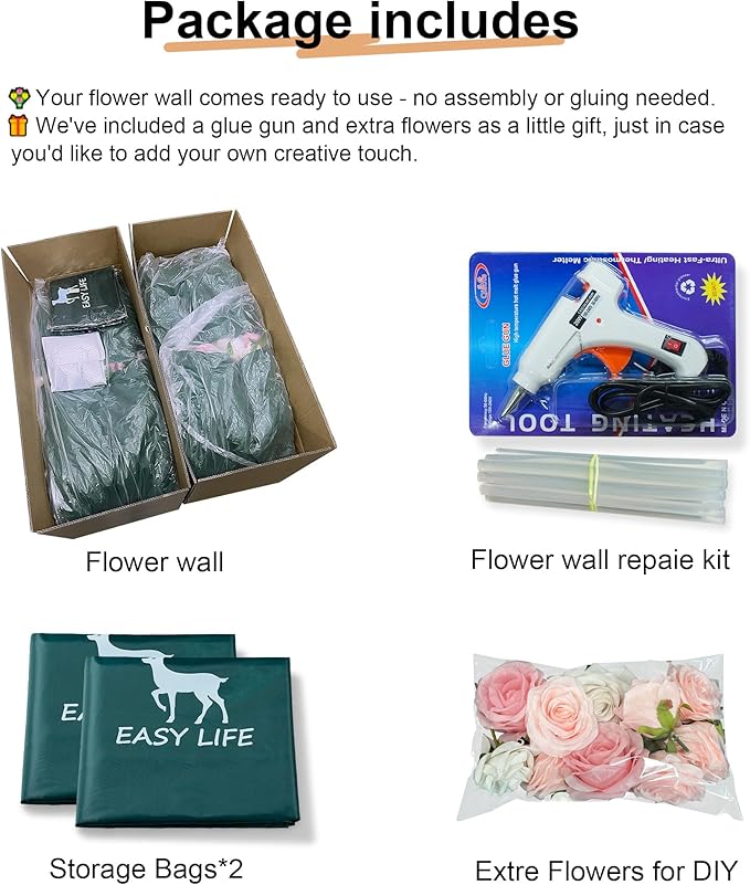 5D Silk Artificial Flower Wall Backdrop Gorgeous White Floral Panels Wedding Baby Shower Birthday Party Garden Home Decor Quick Assembly Storage