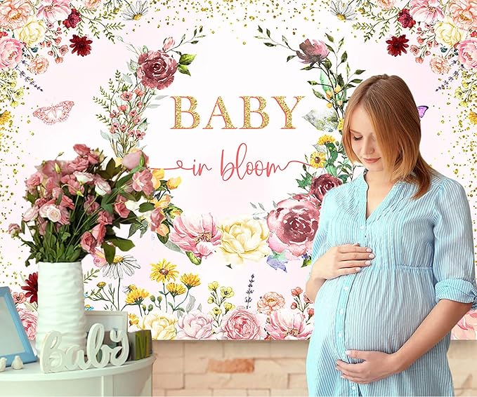 InMemory Wildflower Baby in Bloom Baby Shower Backdrop Banner Party Decorations for Girl,Pink Wild Flowers Floral Butterfly Baby Girls Baby Shower Backdrops Background Supplies Photo Booth Props 7x5ft