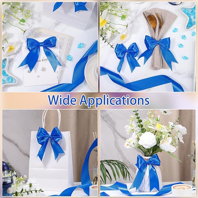Royal Blue Ribbon 1 1/2 inch 60 Yards Blue Satin Ribbons for Flower Roses Bouquet Bows Making Gift Wrapping Birthday Party Christmas Decorations