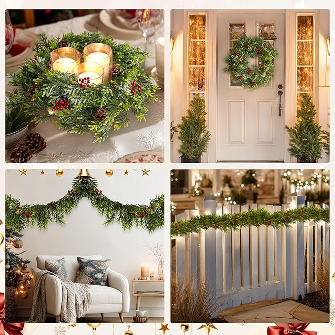 2PCS 6Ft Artificial Norfolk Pine Garlands, Real Touch Winter Christmas Garland, Green Artificial Greenery Garland for Table, Mantle, Wall, Indoor, Outdoor Christmas Decorations (2, 6FT)