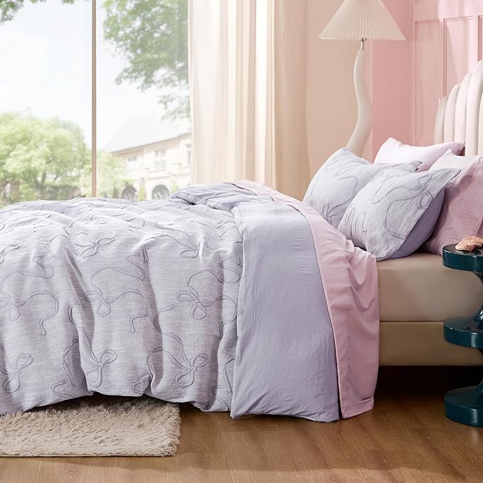 Bedsure Purple Duvet Cover King Size with Bowknot Jacquard Design, Soft and Elegant Boho Bedding Set, Luxurious Craftsmanship for a Stylish Bedroom,Includes 1 104"x90" Duvet Cover & 2 Pillow Shams