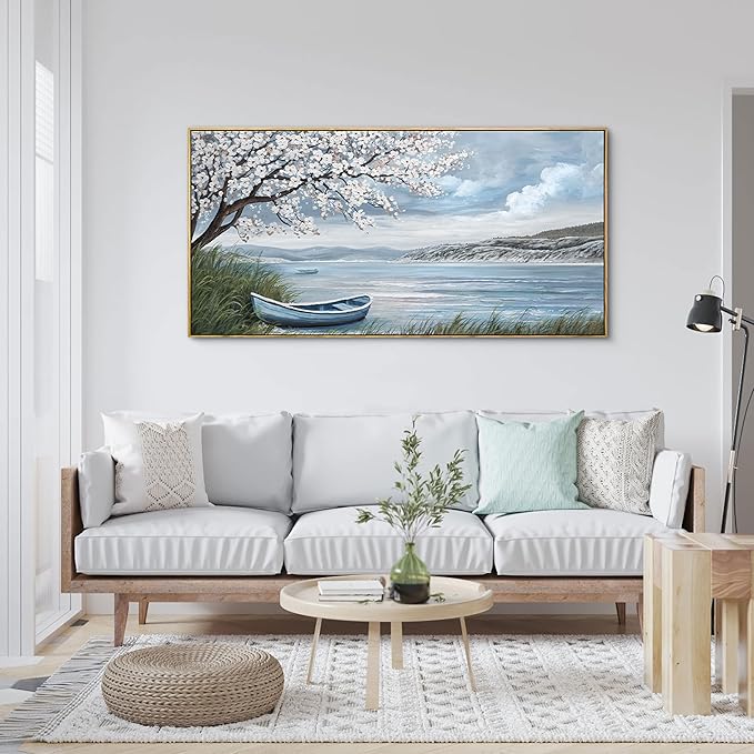 KLAKLA Large Canvas Art Plum Blossom Lake White Wall Decor Living Room Bedroom Picture Over Bed Framed Artwork for Wall Modern Canvas Paintings Office 24x48 Inches