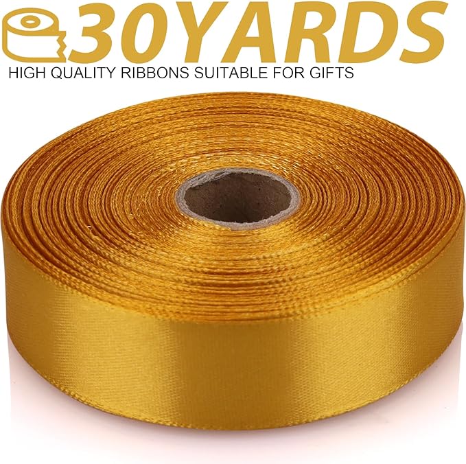 7/8 Inch 30 Yards Gold Satin Craft Ribbon-Single Face Polyester Ribbon for Handmade Roses,Gift Wrapping,Timeless Flower,Bouquets,Wedding and Party Decoration