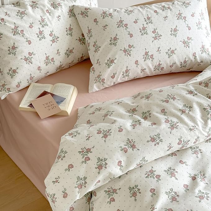AOJIM Exquisite Floral Printed Duvet Cover Set for Kids Adults, Super Soft Pure Cotton Comforter Cover Set 3pcs, 1 Comfy Quilt Cover Twin Size and 2 Matching Pillowcases for Room Decor, No Comforter