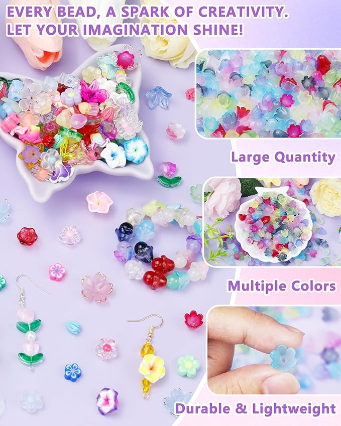 FIVEIZERO 300PCS Acrylic Lily Bell Flower Bead Caps, 10 Colors Trumpet Floral Beads Charms for Bracelets, Necklaces & DIY Jewelry Making Crafts