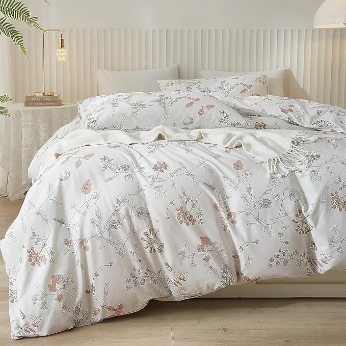 EAVD Botanical Floral Duvet Cover King Soft Cotton Reversible Pattern Chic Garden Floral Bedding Set with 2 Pillowcases Gorgeous Botanical Print Comforter Set with Zipper Closure