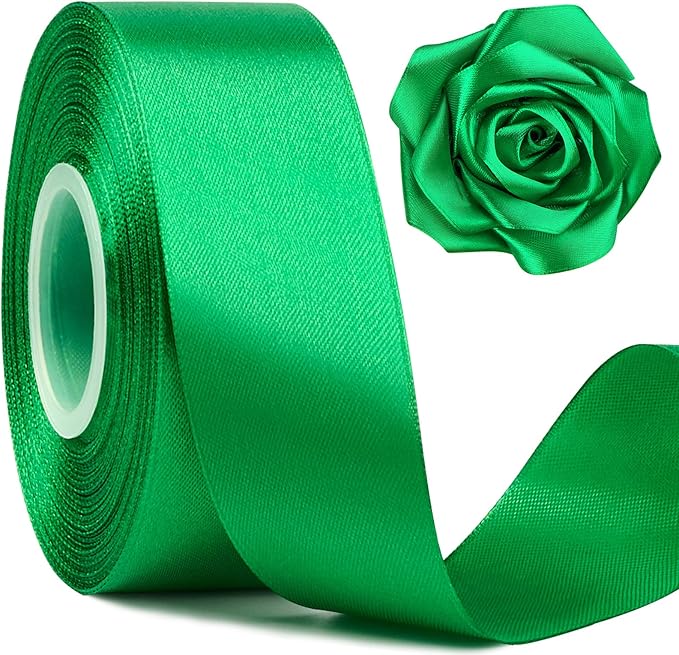 1-1/2 Inch Wide Emerald Green Satin Ribbon, 50 Yards Solid Polyester Fabric Ribbon for Roses Making, Gift Wrapping, Holiday Party Decor, Christmas, Wedding Decorations, Crafts, Bows