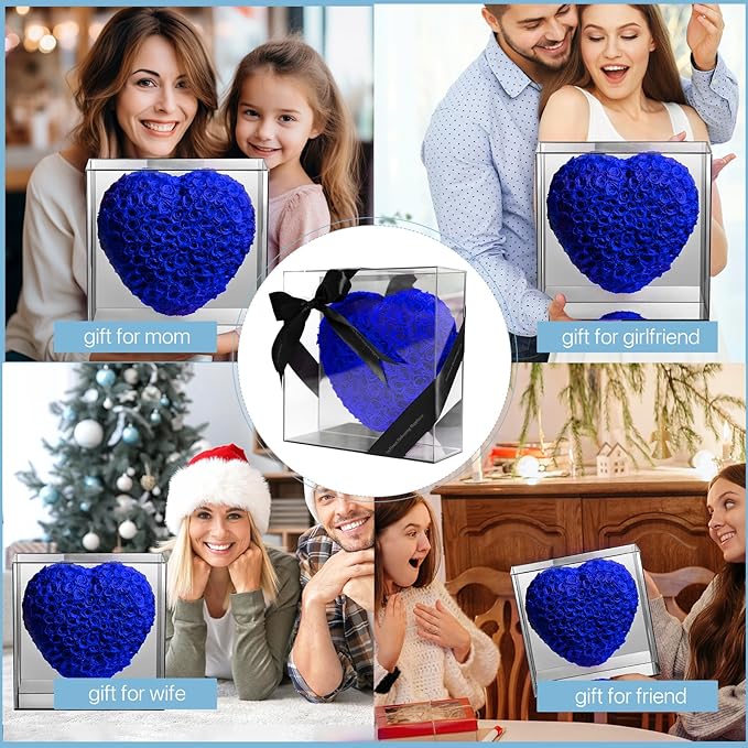 JoyFlower About 140pcs Preserved Roses Gift, Real Dark Blue Eternal Roses for Mom, Long Lasting Forever Flowers with Gift Box for Women Girlfriend Wife in Valentines Mother's Day Birthday Anniversary