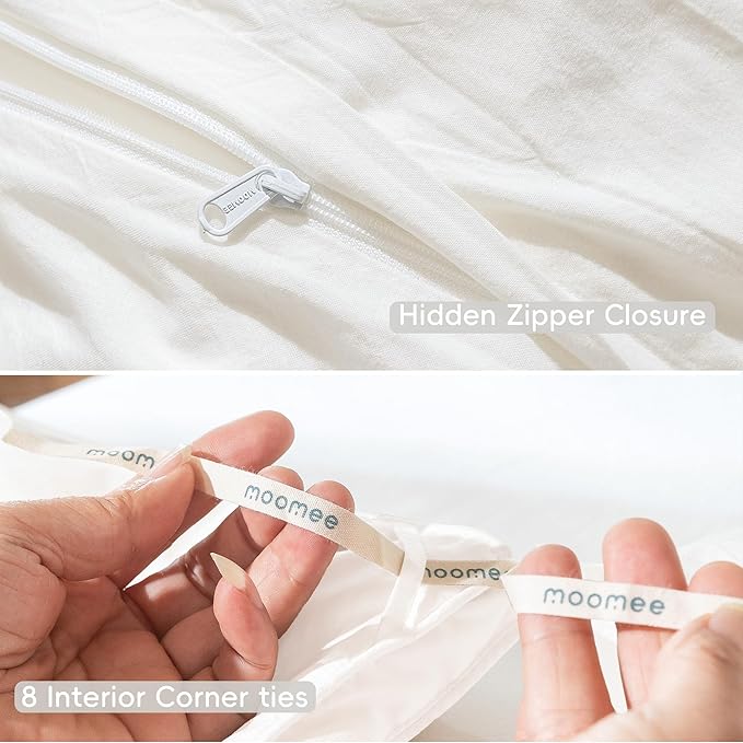 MooMee Bedding Duvet Cover Set 100% Washed Cotton Linen Like Textured Breathable Durable Soft Comfy (Solid Off White, Oversized Queen 98"x98")