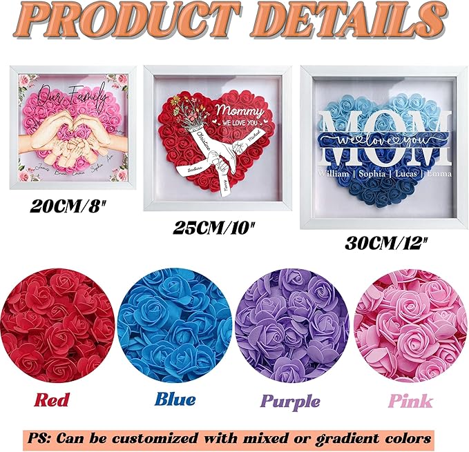 Personalized Mom Flower Shadow Box With LED Light Best Mom Ever Flower Shadow Box Light Up Picture Frame With Kid's Name Mothers Day Gifts for Mama Grandma Family Birthday
