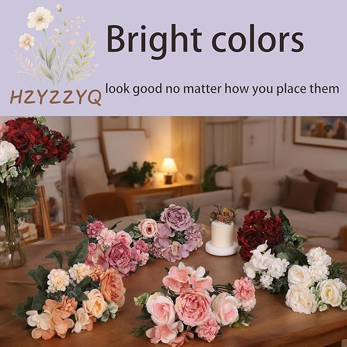 4 Pack Artificial Peony Flowers, Silk Peonies Flowers Fake Peonies Artificial Flowers Peonies Hydrangea Bouquet for Centerpiece Table Wedding Party Home Decor (Pink + White)